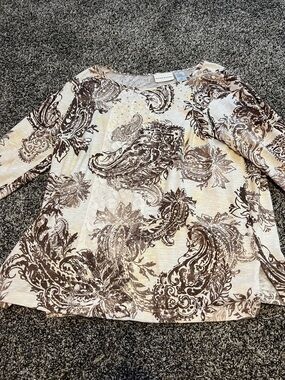 Paisley Print Long Sleeve Women’s Top - Brown/Cream Alfred Dunner